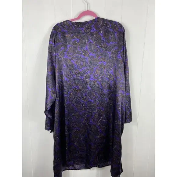 Vintage Lane Bryant Purple Paisley Print Long Sleeve Nightgown Button Plus 26/28 - Picture 9 of 12